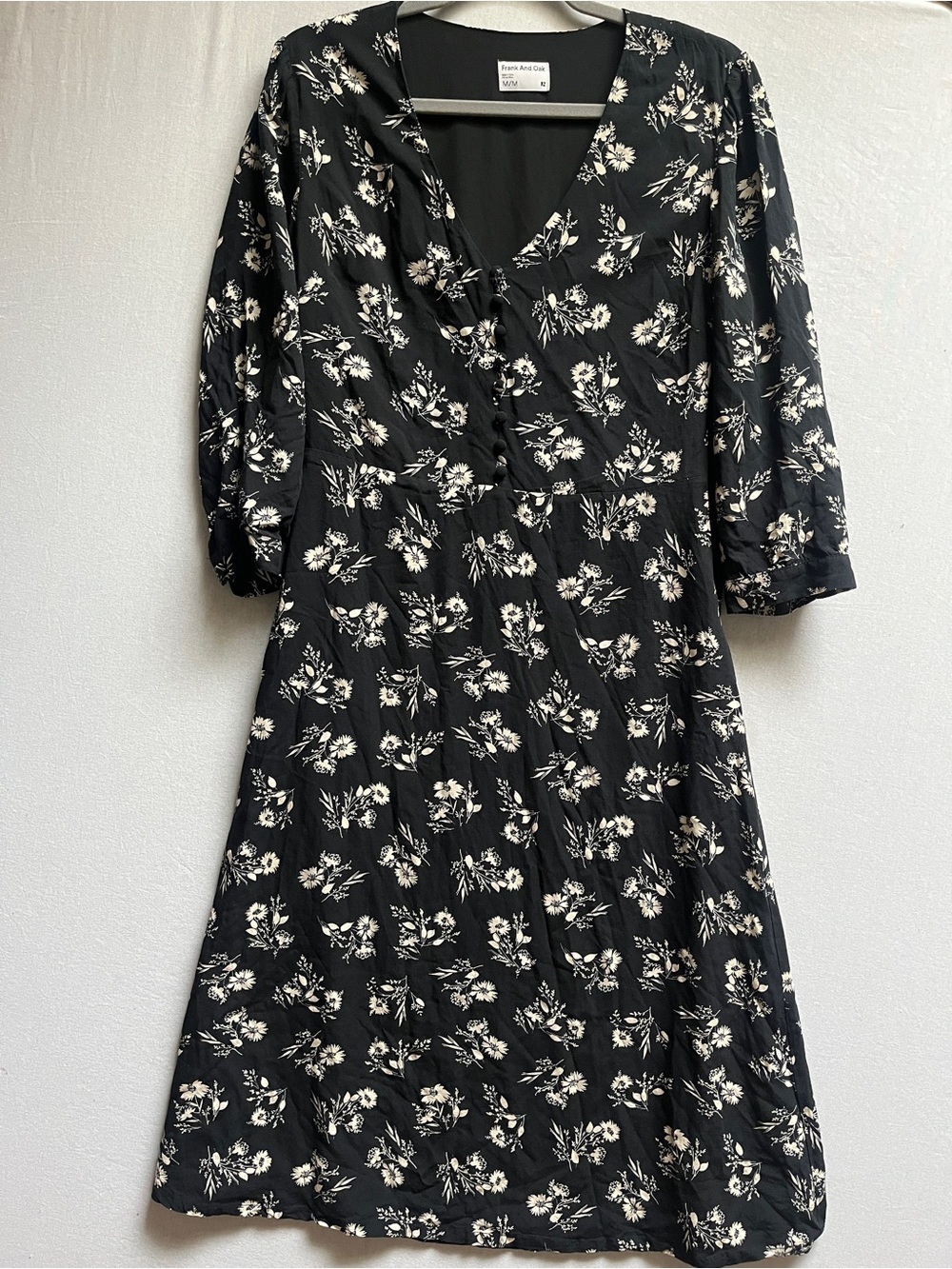 Frank and Oak Black Floral Wrap Midi Dress Sz M